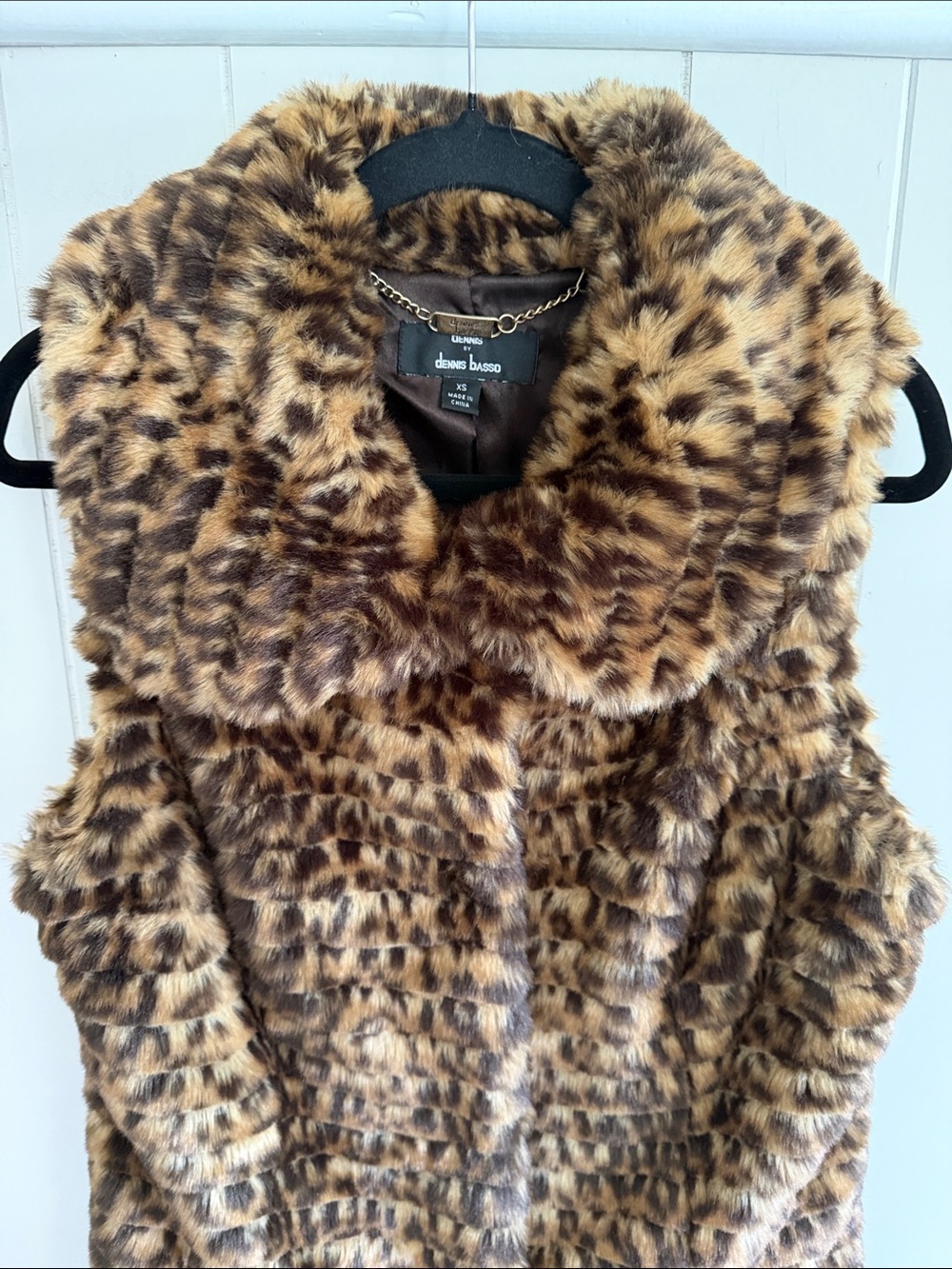 Dennis Basso Faux Fur Leopard Vest Size XS Mob Wife Winter Glam Boho - Picture 3 of 12